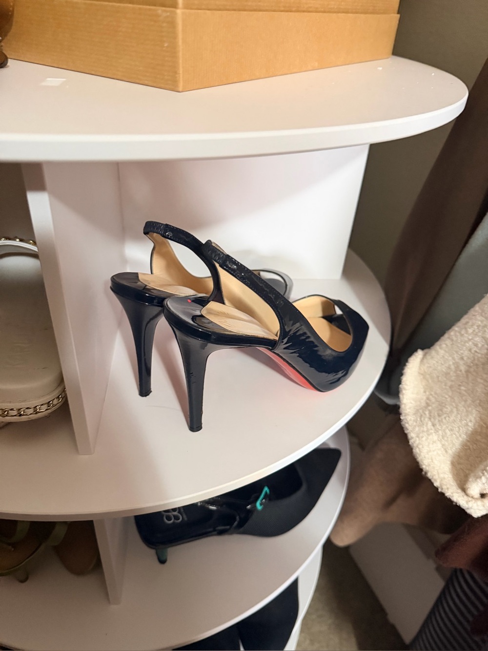 Christian Louboutin Blue Patent Peep-Toe Slingback Heels